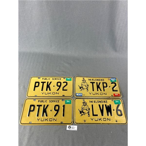 4 Vintage Yukon License Plates - 2 "Public Service" & 2 "The Klondike"