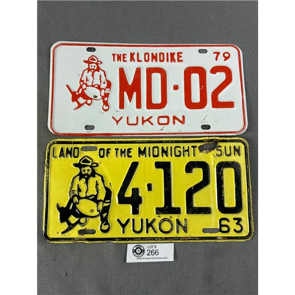 2 Vintage Yukon License Plates - 1963 "Land Of The Midnight Sun" & 1979 "The Klondike"