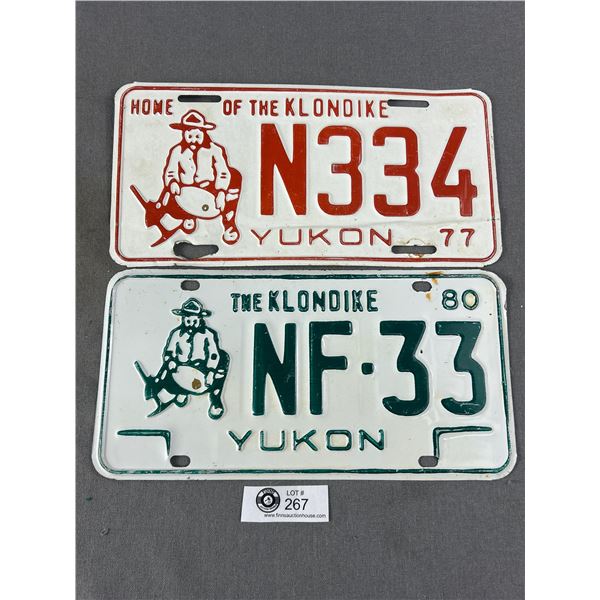 2 Vintage Yukon License Plates - 1977 "Home Of The Klondike" & 1980 "The Klondike"