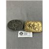 Image 1 : 2 Belt Buckles - 3" x 2" Solid Brass "Ducks" & 3" Metal Oval "Almac Contracting Ltd"