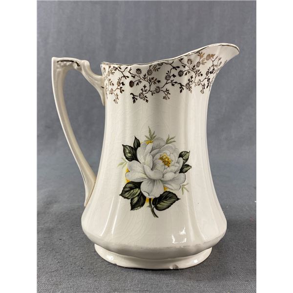 Vintage Alfred Meakin England 7"H Pitcher w/ Gold Accents. Some chipping on bottom. Displays well.