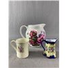 Image 1 : Lot Of 3 Vintage Ceramic Pottery Pieces - Orchid Aloha, Hawaii Mug, 3.75" H Pretty Pitcher & 7.5" Ma