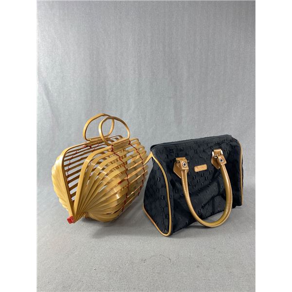 2 Vintage Bags - Countess Da Vinci Di Rom (as found) & Unusual Japanese Folding Bamboo Wood