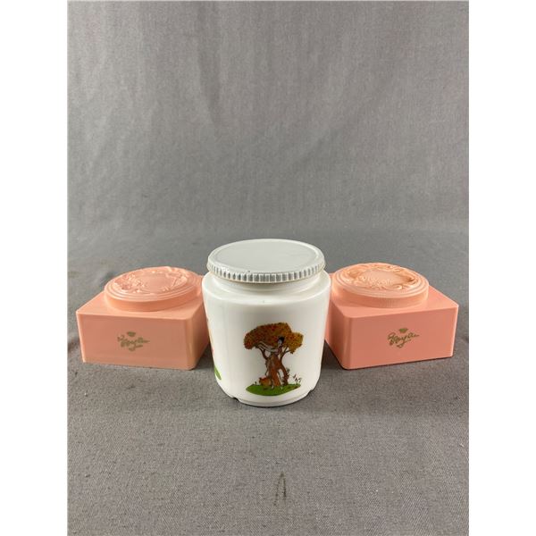 2 Vintage  Evyan White Shoulders Art Deco Style Powder Boxes, 1 w/ Contents  & Women Inspired Decora