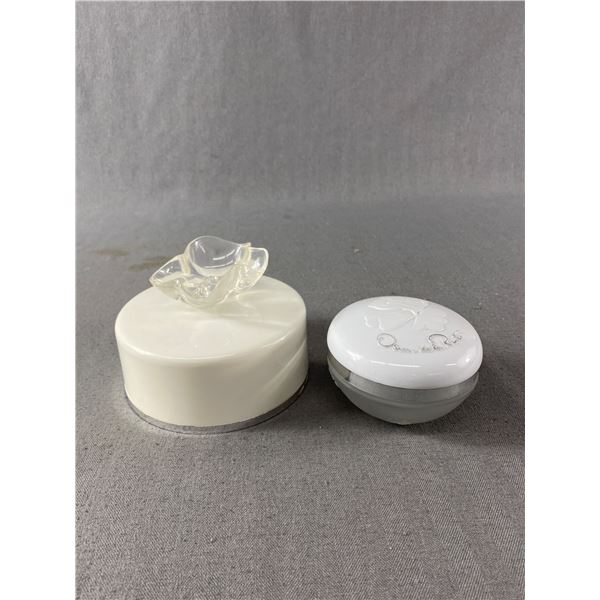 2 Vintage Oscar de la Renta Empty Powder Containers - 1 Glass & 1 Plastic