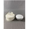 Image 1 : 2 Vintage Oscar de la Renta Empty Powder Containers - 1 Glass & 1 Plastic