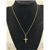 Image 2 : Nice Lot of Gold Plated Necklaces. 1 Butterfly, 2 Crosses, 1 Semi Stone Cross 1 Bone Carved Rose