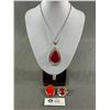 Image 1 : Red Coral Necklace, Brooch and Ring