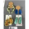 Image 2 : 4 Pieces of Rare Crafted Earrings. Turquoise, Shell, Metal & leather