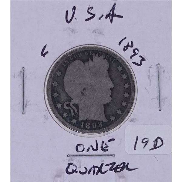 1893 Silver Barber Quarter