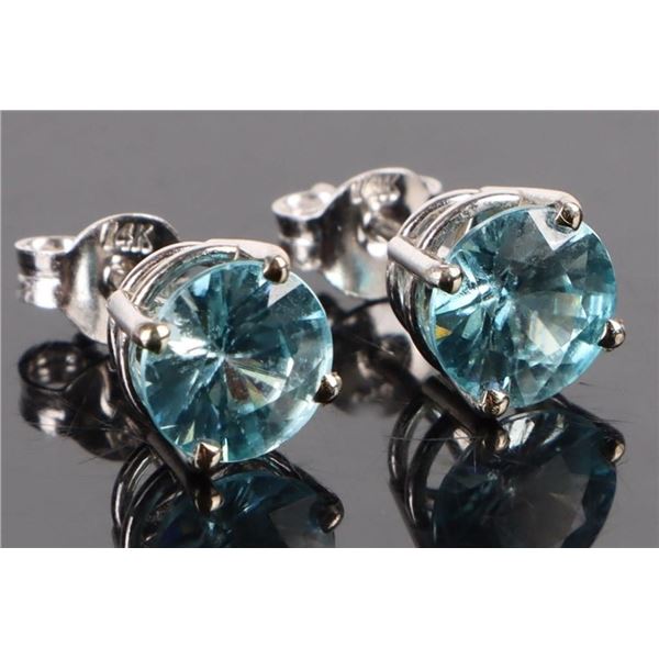 14K WHITE GOLD BLUE TOPAZ LADIES EARRINGS