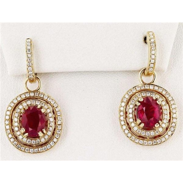 5.13CTW RUBY & 0.83CTW DIAMOND 14K GOLD EARRINGS