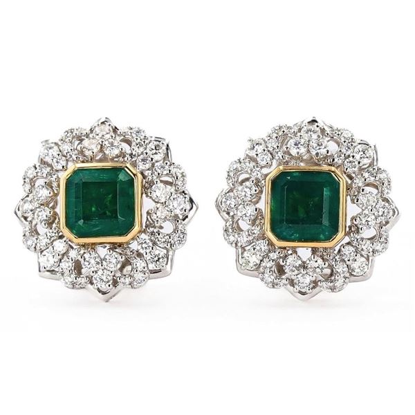4.75CTW EMERALD & 1.82CTW DIA 18K GOLD EARRINGS