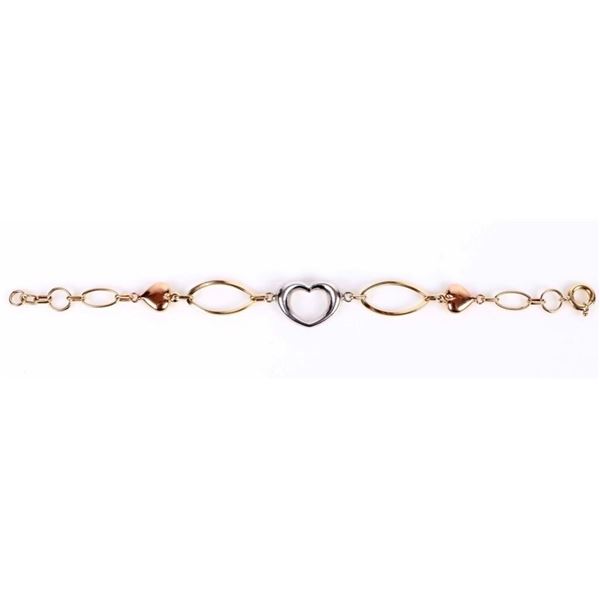 14K TRI-GOLD HEART LADIES BRACELET