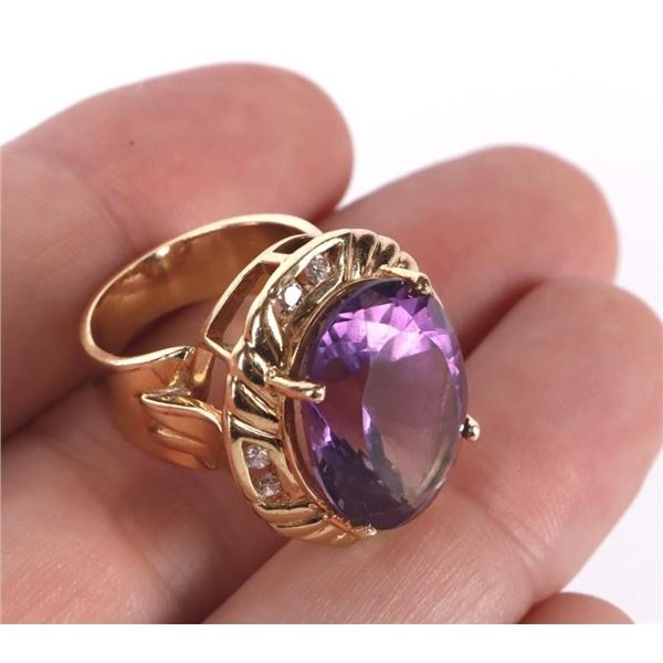 14K YELLOW GOLD PURPLE AMETHYST DIAMOND RING
