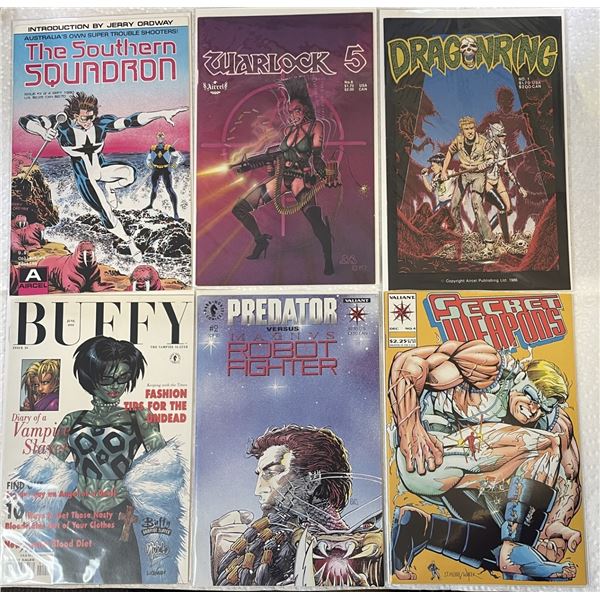 Group of 6 Comics , Secret Weapons #1 ,, Warlock 5, Dragonring (1986) Vol 1 , Buffy #10, Predator