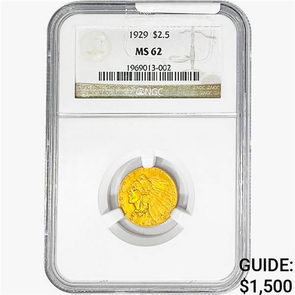 1929 $2.50 Gold Quarter Eagle NGC MS62