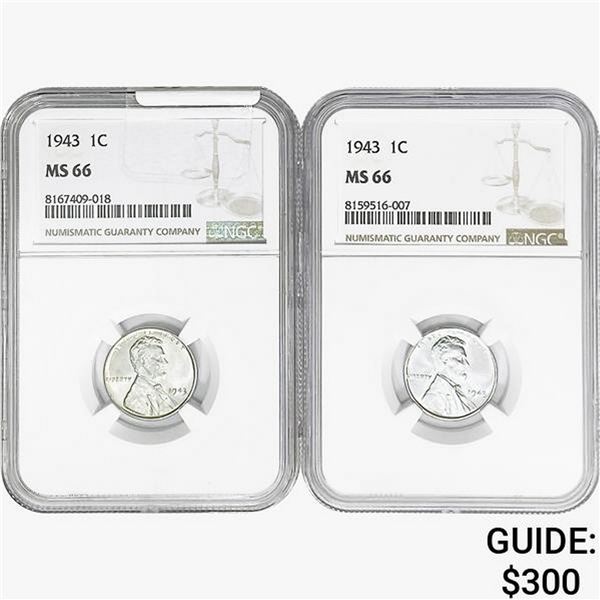 [2] 1943 Wheat Cent NGC MS66