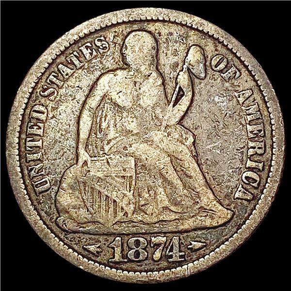 1874 Arrows Seated Liberty Dime NICELY CIRCULATED
