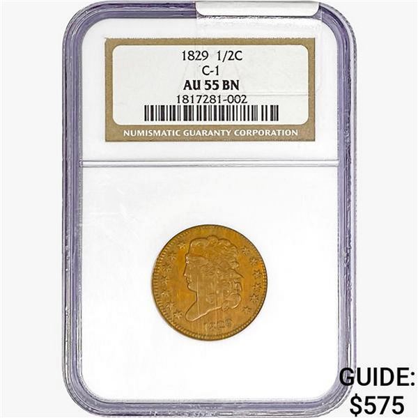 1829 Classic Head Half Cent NGC AU55 BN C-1