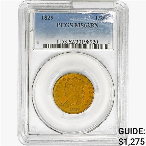 1829 Classic Head Half Cent PCGS MS62 BN