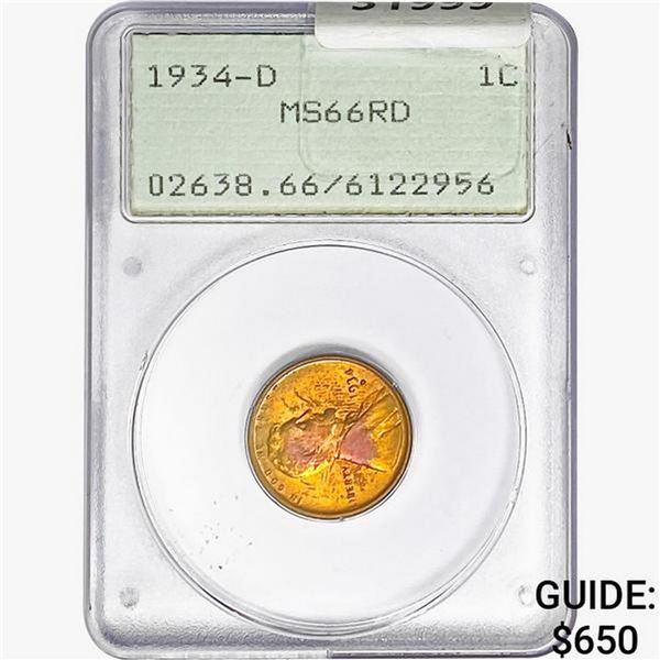 1934-D Wheat Cent PCGS MS66 RD