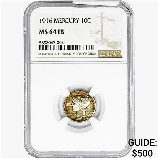 1916 Mercury Silver Dime NGC MS64 FB
