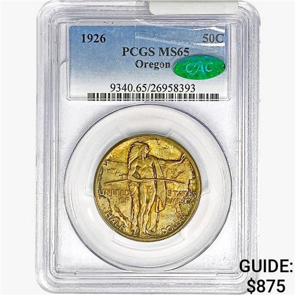 1926 CAC Oregon Trail Half Dollar PCGS MS65