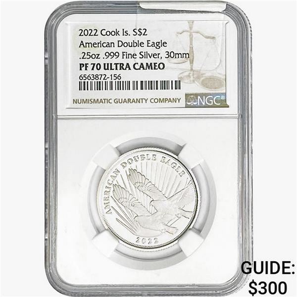 2022 1/4oz.SILV $2 DBL Eagle NGC PF70 UC Cook Is.