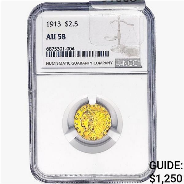 1913 $2.50 Gold Quarter Eagle NGC AU58