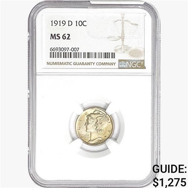 1919-D Mercury Silver Dime NGC MS62