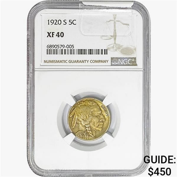 1920-S Buffalo Nickel NGC XF40