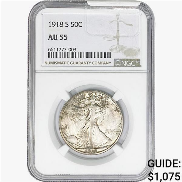 1918-S Walking Liberty Half Dollar NGC AU55