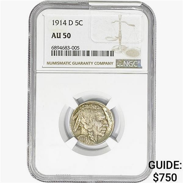1914-D Buffalo Nickel NGC AU50