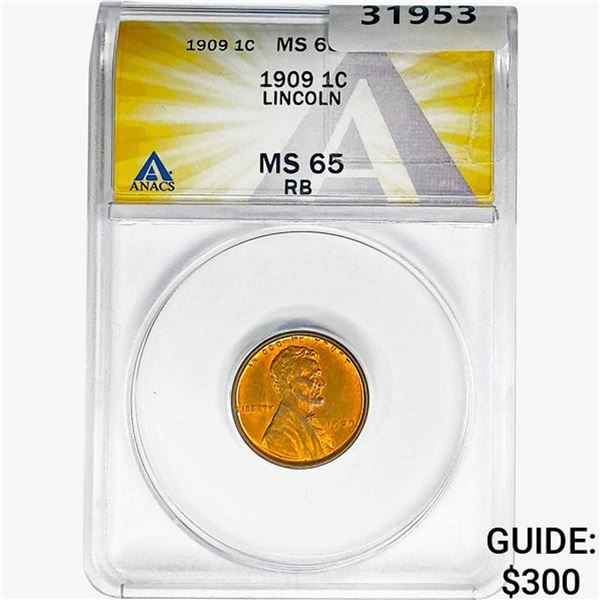 1909 Wheat Cent ANACS MS65 RB