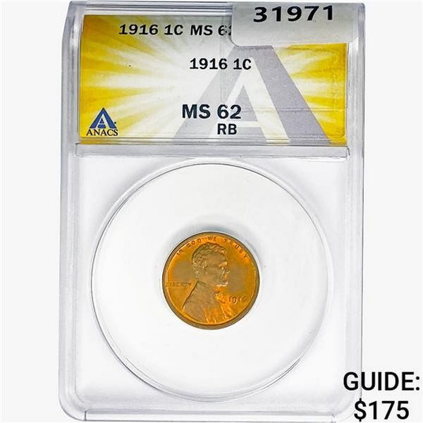 1916 Wheat Cent ANACS MS62 RB