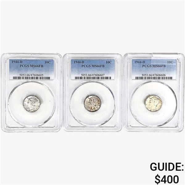 [3]1944-D Mercury Silver Dime PCGS MS66 FB