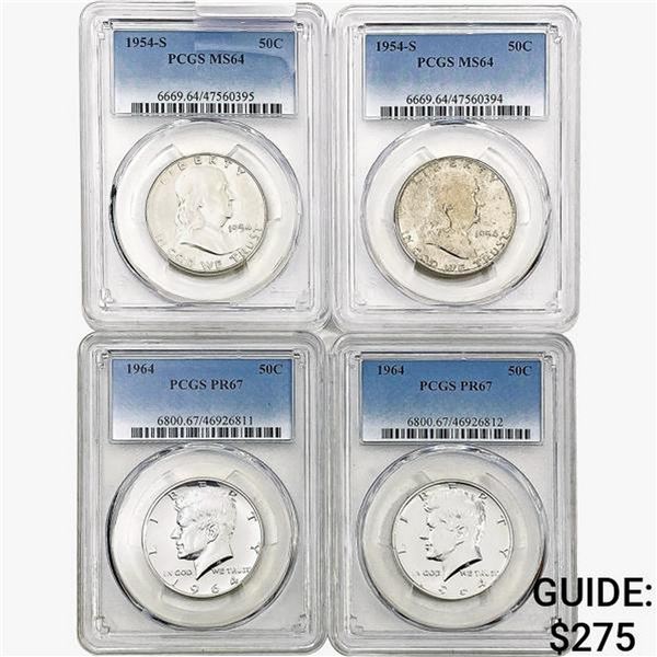 [4]1954-S/1964 50C Franklin/Kennedy PCGS