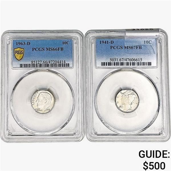 [2]1941/1963-D 10C Mercury/Roosevelt PCGS MS66/67 FB