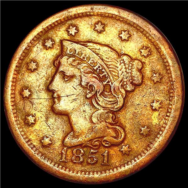 1851 Braided Hair Large Cent LIGHTLY CIRCULATED
