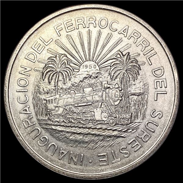 1950 Mexico 5 Peso Silver Southeastern Railroad CLOSELY UNCIRCULATED
