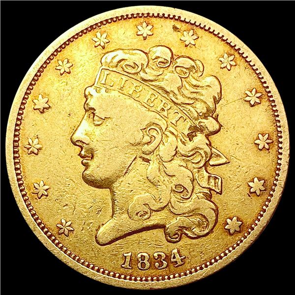 1834 $5 Gold Half Eagle LIGHTLY CIRCULATED