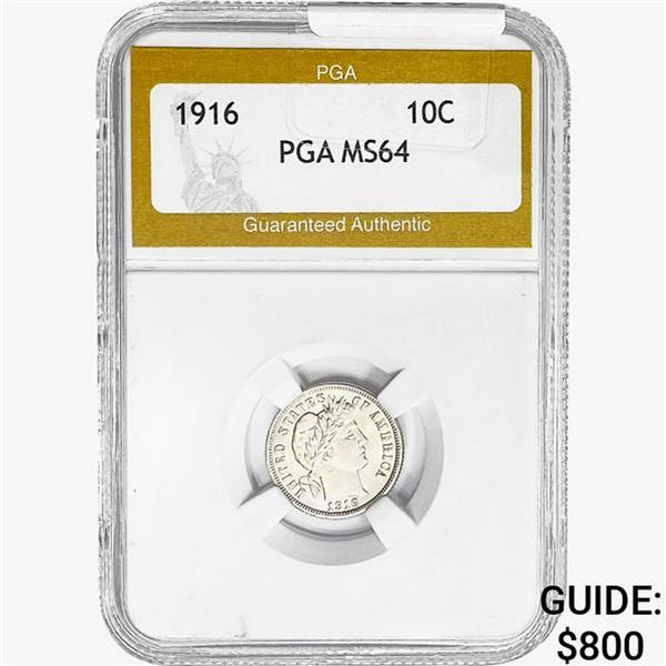 1916 Barber Dime PGA MS64