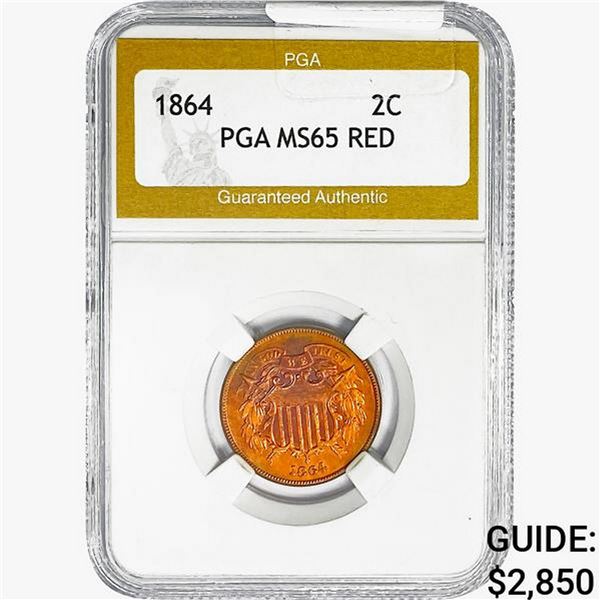 1864 Two Cent Piece PGA MS65 RED