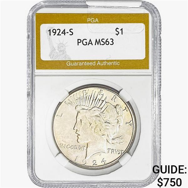 1924-S Silver Peace Dollar PGA MS63