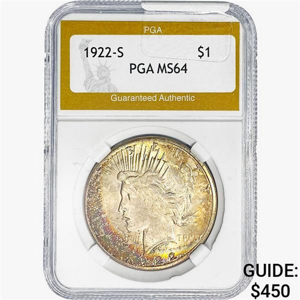 1922-S Silver Peace Dollar PGA MS64