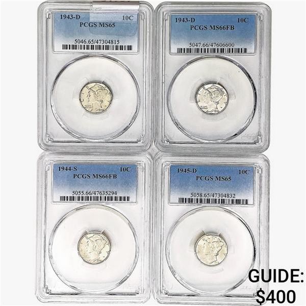 [4]1943-1945-D/S Mercury Silver Dime PCGS MS65-66 FB