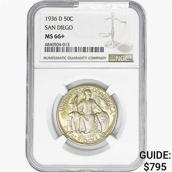 1936-D San Diego Half Dollar NGC MS66+