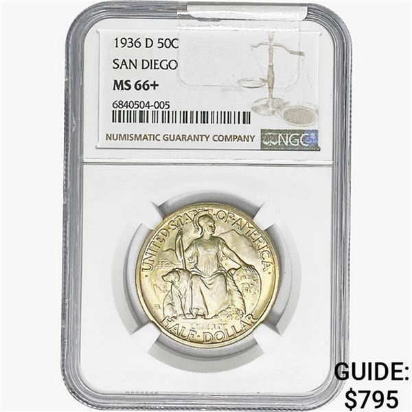1936-D San Diego Half Dollar NGC MS66+