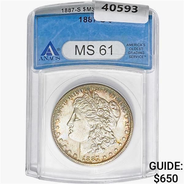1887-S Morgan Silver Dollar ANACS MS61